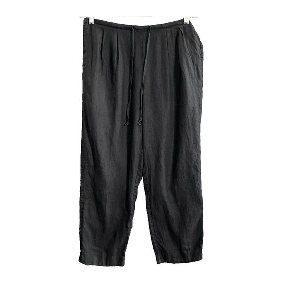 VALERIE STEVENS Women Linen Pants Size S Black Wide Leg Casual Beach 44-11 - Picture 1 of 10